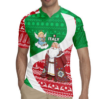 Italy Christmas Rugby Jersey with Pizza Chef Santa Leaning Tower Colosseum and Red Green Holiday Pattern Design - Wonder Print Shop