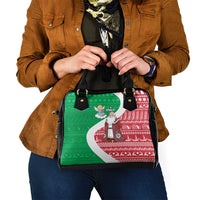 Italy Christmas Shoulder Handbag with Pizza Chef Santa Leaning Tower Colosseum and Red Green Holiday Pattern Design - Wonder Print Shop
