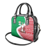 Italy Christmas Shoulder Handbag with Pizza Chef Santa Leaning Tower Colosseum and Red Green Holiday Pattern Design - Wonder Print Shop