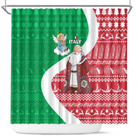 Italy Christmas Shower Curtain with Pizza Chef Santa Leaning Tower Colosseum and Red Green Holiday Pattern Design - Wonder Print Shop