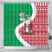 Italy Christmas Shower Curtain with Pizza Chef Santa Leaning Tower Colosseum and Red Green Holiday Pattern Design - Wonder Print Shop