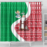Italy Christmas Shower Curtain with Pizza Chef Santa Leaning Tower Colosseum and Red Green Holiday Pattern Design - Wonder Print Shop