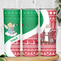 Italy Christmas Skinny Tumbler with Pizza Chef Santa Leaning Tower Colosseum and Red Green Holiday Pattern Design - Wonder Print Shop