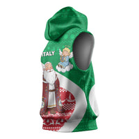 Italy Christmas Sleeveless Hoodie with Pizza Chef Santa Leaning Tower Colosseum and Red Green Holiday Pattern Design - Wonder Print Shop