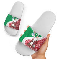 Italy Christmas Slide Sandals with Pizza Chef Santa Leaning Tower Colosseum and Red Green Holiday Pattern Design - Wonder Print Shop