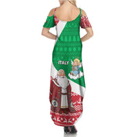Italy Christmas Summer Maxi Dress with Pizza Chef Santa Leaning Tower Colosseum and Red Green Holiday Pattern Design - Wonder Print Shop