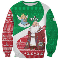 Italy Christmas Sweatshirt with Pizza Chef Santa Leaning Tower Colosseum and Red Green Holiday Pattern Design - Wonder Print Shop
