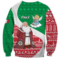 Italy Christmas Sweatshirt with Pizza Chef Santa Leaning Tower Colosseum and Red Green Holiday Pattern Design - Wonder Print Shop