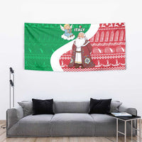 Italy Christmas Tapestry with Pizza Chef Santa Leaning Tower Colosseum and Red Green Holiday Pattern Design - Wonder Print Shop