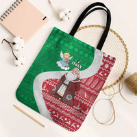 Italy Christmas Tote Bag with Pizza Chef Santa Leaning Tower Colosseum and Red Green Holiday Pattern Design - Wonder Print Shop