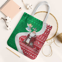 Italy Christmas Tote Bag with Pizza Chef Santa Leaning Tower Colosseum and Red Green Holiday Pattern Design - Wonder Print Shop