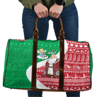Italy Christmas Travel Bag with Pizza Chef Santa Leaning Tower Colosseum and Red Green Holiday Pattern Design - Wonder Print Shop