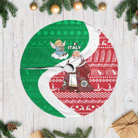 Italy Christmas Tree Skirt with Pizza Chef Santa Leaning Tower Colosseum and Red Green Holiday Pattern Design - Wonder Print Shop