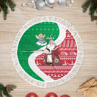Italy Christmas Tree Skirt with Pizza Chef Santa Leaning Tower Colosseum and Red Green Holiday Pattern Design - Wonder Print Shop