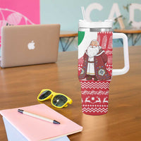 Italy Christmas Tumbler With Handle with Pizza Chef Santa Leaning Tower Colosseum and Red Green Holiday Pattern Design - Wonder Print Shop
