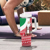 Italy Christmas Tumbler With Handle with Pizza Chef Santa Leaning Tower Colosseum and Red Green Holiday Pattern Design - Wonder Print Shop