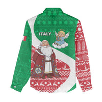 Italy Christmas Women Casual Shirt with Pizza Chef Santa Leaning Tower Colosseum and Red Green Holiday Pattern Design - Wonder Print Shop