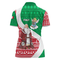 Italy Christmas Women Polo Shirt with Pizza Chef Santa Leaning Tower Colosseum and Red Green Holiday Pattern Design - Wonder Print Shop