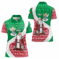 Italy Christmas Women Polo Shirt with Pizza Chef Santa Leaning Tower Colosseum and Red Green Holiday Pattern Design - Wonder Print Shop