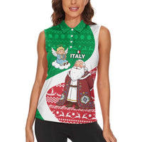 Italy Christmas Women Sleeveless Polo Shirt with Pizza Chef Santa Leaning Tower Colosseum and Red Green Holiday Pattern Design - Wonder Print Shop