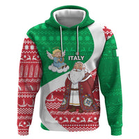 Italy Christmas Zip Hoodie with Pizza Chef Santa Leaning Tower Colosseum and Red Green Holiday Pattern Design - Wonder Print Shop