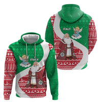 Italy Christmas Zip Hoodie with Pizza Chef Santa Leaning Tower Colosseum and Red Green Holiday Pattern Design - Wonder Print Shop
