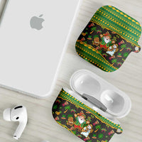 Jamaica Christmas AirPods Case with Rasta Santa Snowman Gingerbread Drummer Palm Trees and Green Yellow Knit Pattern Design - Wonder Print Shop