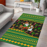 Jamaica Christmas Area Rug with Rasta Santa Snowman Gingerbread Drummer Palm Trees and Green Yellow Knit Pattern Design - Wonder Print Shop