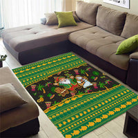 Jamaica Christmas Area Rug with Rasta Santa Snowman Gingerbread Drummer Palm Trees and Green Yellow Knit Pattern Design - Wonder Print Shop