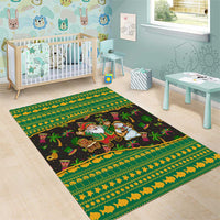 Jamaica Christmas Area Rug with Rasta Santa Snowman Gingerbread Drummer Palm Trees and Green Yellow Knit Pattern Design - Wonder Print Shop
