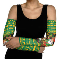 Jamaica Christmas Arm Sleeves with Rasta Santa Snowman Gingerbread Drummer Palm Trees and Green Yellow Knit Pattern Design - Wonder Print Shop