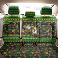 Jamaica Christmas Back Car Seat Cover with Rasta Santa Snowman Gingerbread Drummer Palm Trees and Green Yellow Knit Pattern Design - Wonder Print Shop