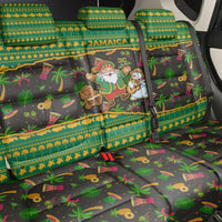 Jamaica Christmas Back Car Seat Cover with Rasta Santa Snowman Gingerbread Drummer Palm Trees and Green Yellow Knit Pattern Design - Wonder Print Shop