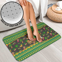 Jamaica Christmas Bathroom Set with Rasta Santa Snowman Gingerbread Drummer Palm Trees and Green Yellow Knit Pattern Design - Wonder Print Shop