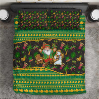 Jamaica Christmas Bedding Set with Rasta Santa Snowman Gingerbread Drummer Palm Trees and Green Yellow Knit Pattern Design - Wonder Print Shop
