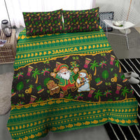 Jamaica Christmas Bedding Set with Rasta Santa Snowman Gingerbread Drummer Palm Trees and Green Yellow Knit Pattern Design - Wonder Print Shop
