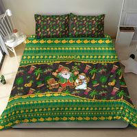 Jamaica Christmas Bedding Set with Rasta Santa Snowman Gingerbread Drummer Palm Trees and Green Yellow Knit Pattern Design - Wonder Print Shop