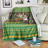 Jamaica Christmas Blanket with Rasta Santa Snowman Gingerbread Drummer Palm Trees and Green Yellow Knit Pattern Design - Wonder Print Shop