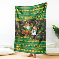 Jamaica Christmas Blanket with Rasta Santa Snowman Gingerbread Drummer Palm Trees and Green Yellow Knit Pattern Design - Wonder Print Shop