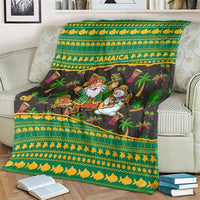 Jamaica Christmas Blanket with Rasta Santa Snowman Gingerbread Drummer Palm Trees and Green Yellow Knit Pattern Design - Wonder Print Shop