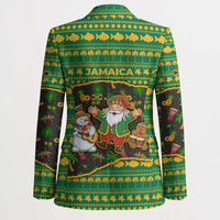 Jamaica Christmas Blazer with Rasta Santa Snowman Gingerbread Drummer Palm Trees and Green Yellow Knit Pattern Design - Wonder Print Shop