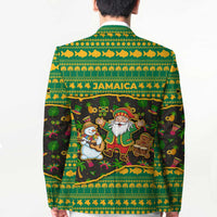 Jamaica Christmas Blazer with Rasta Santa Snowman Gingerbread Drummer Palm Trees and Green Yellow Knit Pattern Design - Wonder Print Shop