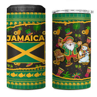 Jamaica Christmas 4 in 1 Can Cooler Tumbler with Rasta Santa Snowman Gingerbread Drummer Palm Trees and Green Yellow Knit Pattern Design - Wonder Print Shop