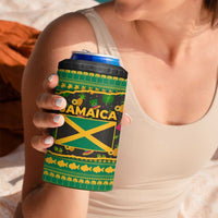 Jamaica Christmas 4 in 1 Can Cooler Tumbler with Rasta Santa Snowman Gingerbread Drummer Palm Trees and Green Yellow Knit Pattern Design - Wonder Print Shop