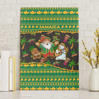 Jamaica Christmas Canvas Wall Art with Rasta Santa Snowman Gingerbread Drummer Palm Trees and Green Yellow Knit Pattern Design - Wonder Print Shop