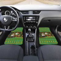 Jamaica Christmas Car Mats with Rasta Santa Snowman Gingerbread Drummer Palm Trees and Green Yellow Knit Pattern Design - Wonder Print Shop