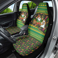 Jamaica Christmas Car Seat Cover with Rasta Santa Snowman Gingerbread Drummer Palm Trees and Green Yellow Knit Pattern Design - Wonder Print Shop