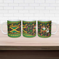 Jamaica Christmas Ceramic Mug with Rasta Santa Snowman Gingerbread Drummer Palm Trees and Green Yellow Knit Pattern Design - Wonder Print Shop