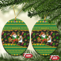 Jamaica Christmas Ceramic Ornament with Rasta Santa Snowman Gingerbread Drummer Palm Trees and Green Yellow Knit Pattern Design - Wonder Print Shop