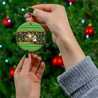Jamaica Christmas Ceramic Ornament with Rasta Santa Snowman Gingerbread Drummer Palm Trees and Green Yellow Knit Pattern Design - Wonder Print Shop